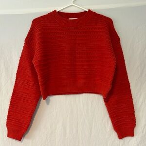 Altar’d State Red Orange Cropped Patterned Knit Sweater Women’s Size M Medium